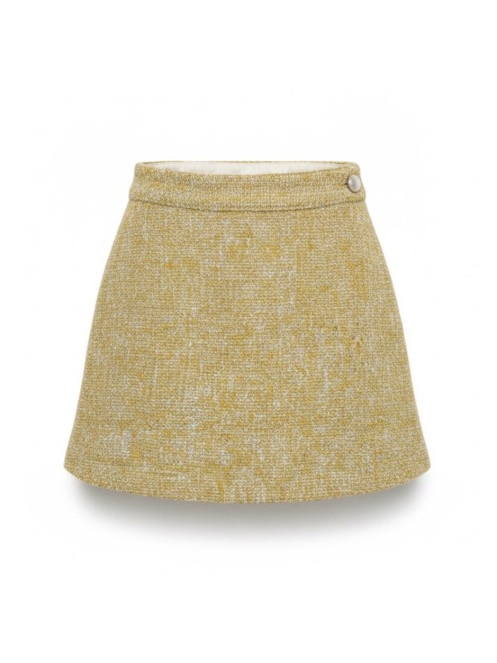 Storets Womens Yellow Tweed Mini Skirt With Pearl Button Accent Elegant Look Sz
